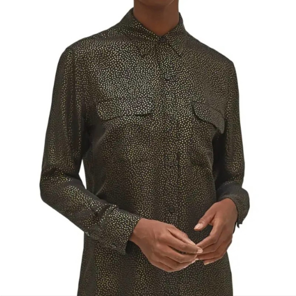 NEW Equipment Gold Polka Dot Silk Button Down Medium $325